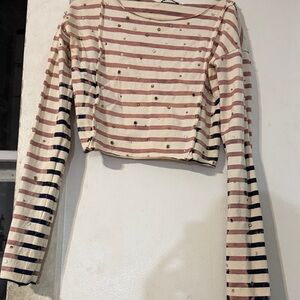 Faith Connexion Cream and Pink Striped Crop Top